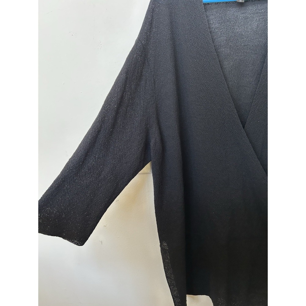 Eileen Fisher Black Knit Wool Tunic Sweater Surplice VNeck Oversize Lagenlook 3X - Picture 2 of 6